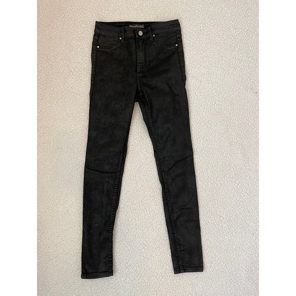 Abercrombie & Fitch High Rise Super Skinny Jeans Black Coated Signature 25/29R
